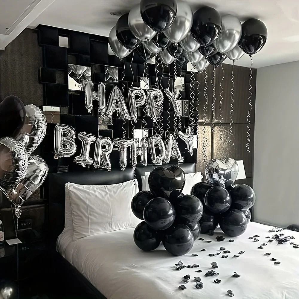 Black Silver Milestone Set 16Inch Alphabet Heart Foil Balloons 0