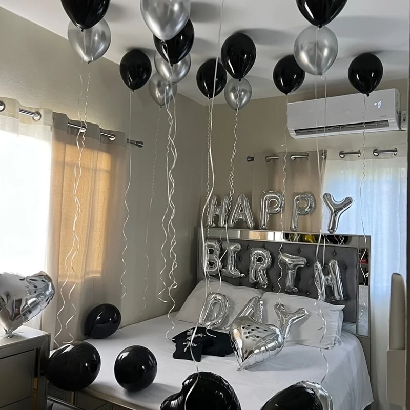 Black Silver Milestone Set 16Inch Alphabet Heart Foil Balloons 2