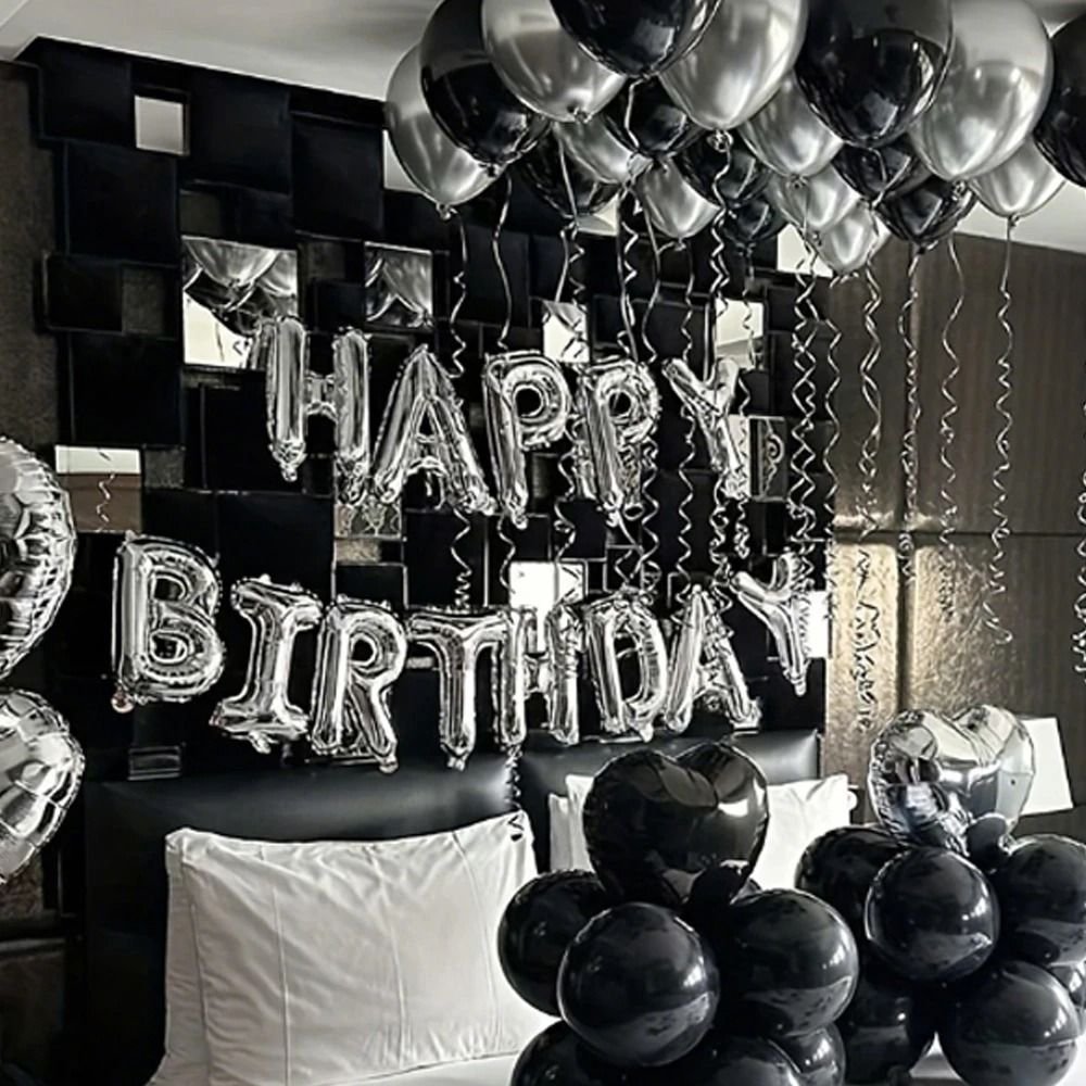 Black Silver Milestone Set 16Inch Alphabet Heart Foil Balloons 5