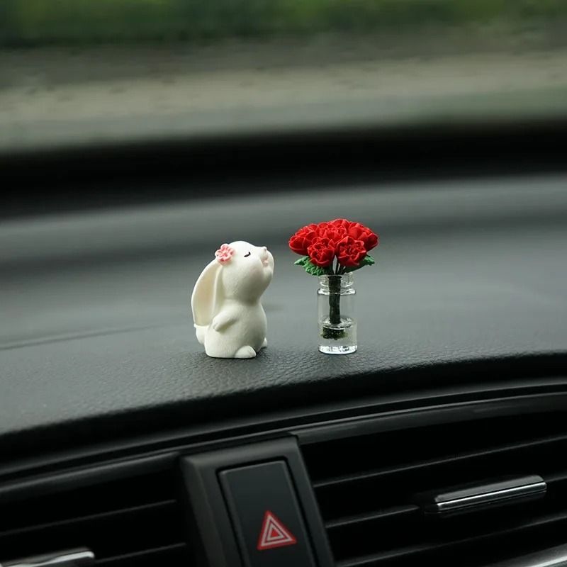 CarMounted Bunny Floral Ornament Healing Mini Vase Car Fragrance 0