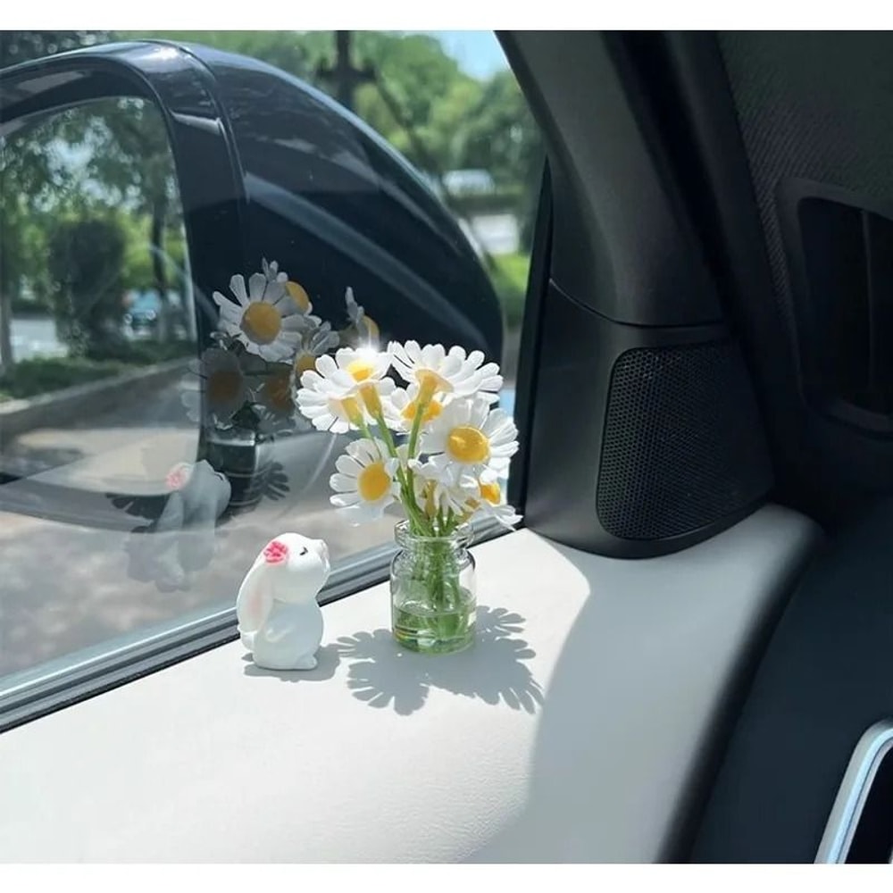 CarMounted Bunny Floral Ornament Healing Mini Vase Car Fragrance 4