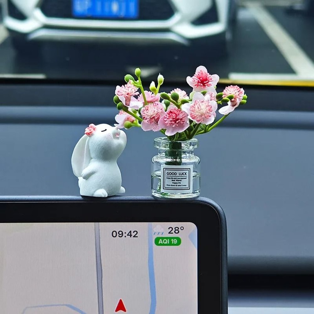 CarMounted Bunny Floral Ornament Healing Mini Vase Car Fragrance 6