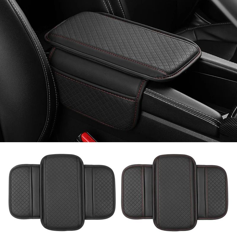 Leather Car Armrest Box Pad Center Console Protector With Storage Pocket 0