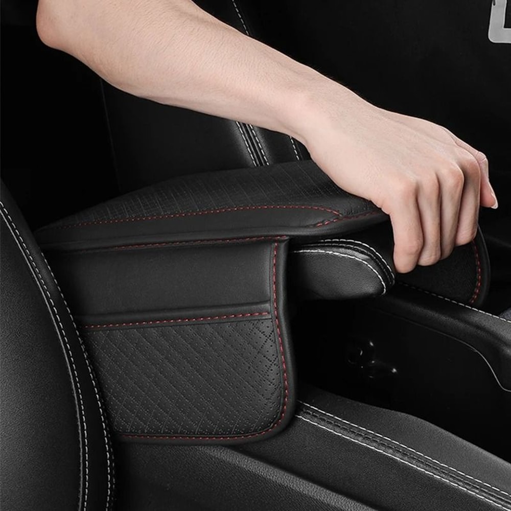 Leather Car Armrest Box Pad Center Console Protector With Storage Pocket 3