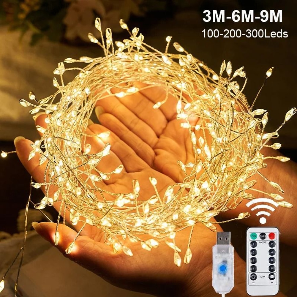 USB Power LED Firecracker String Lights Remote Controlled Fairy Garland 0