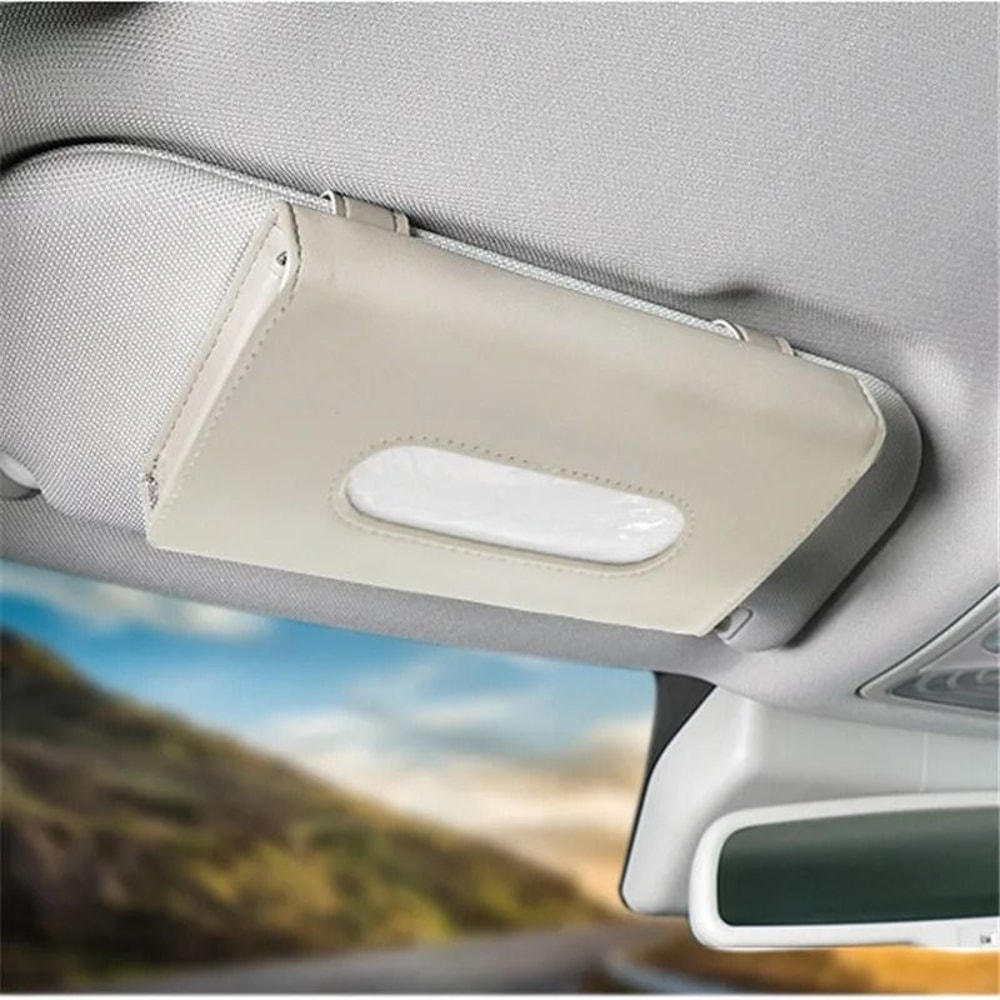 PU Leather Car Tissue Box Sun Visor Hanging Napkin Holder 1