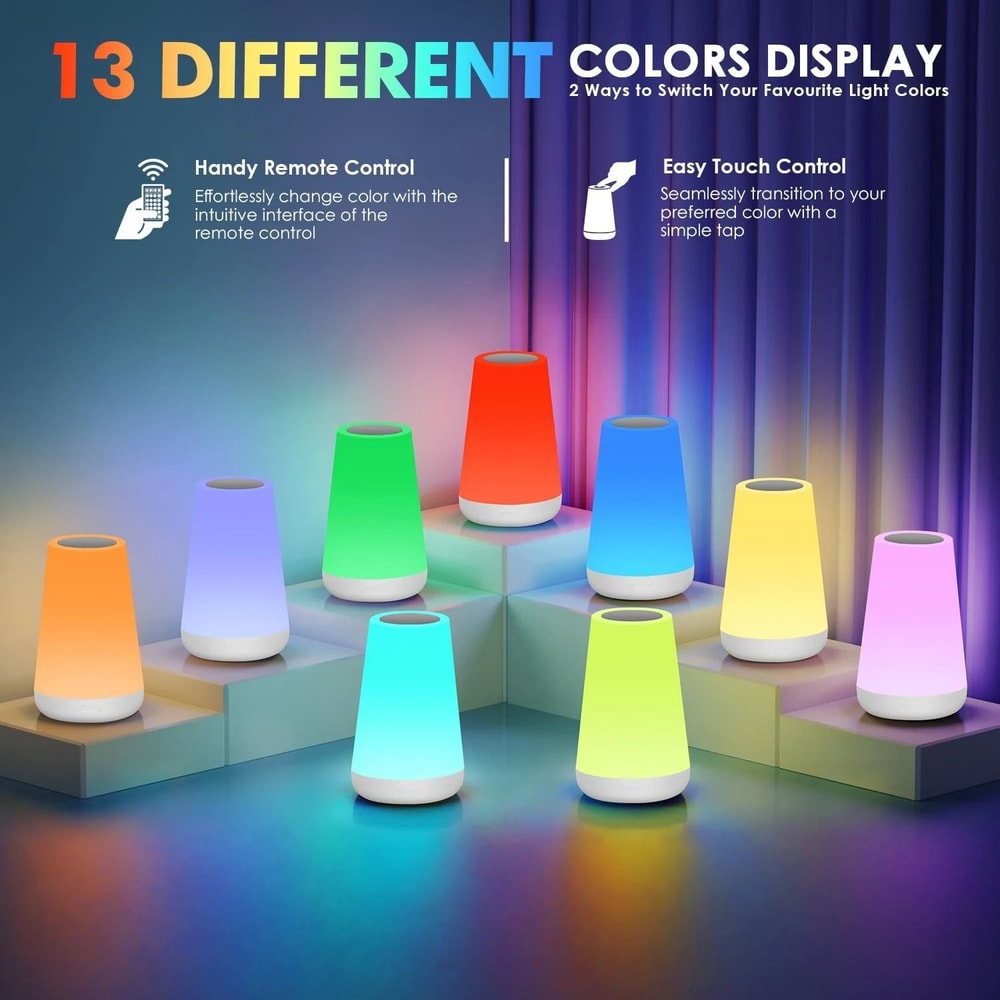 13 Color Changing Night Light Portable RGB Bedside Lamp 2