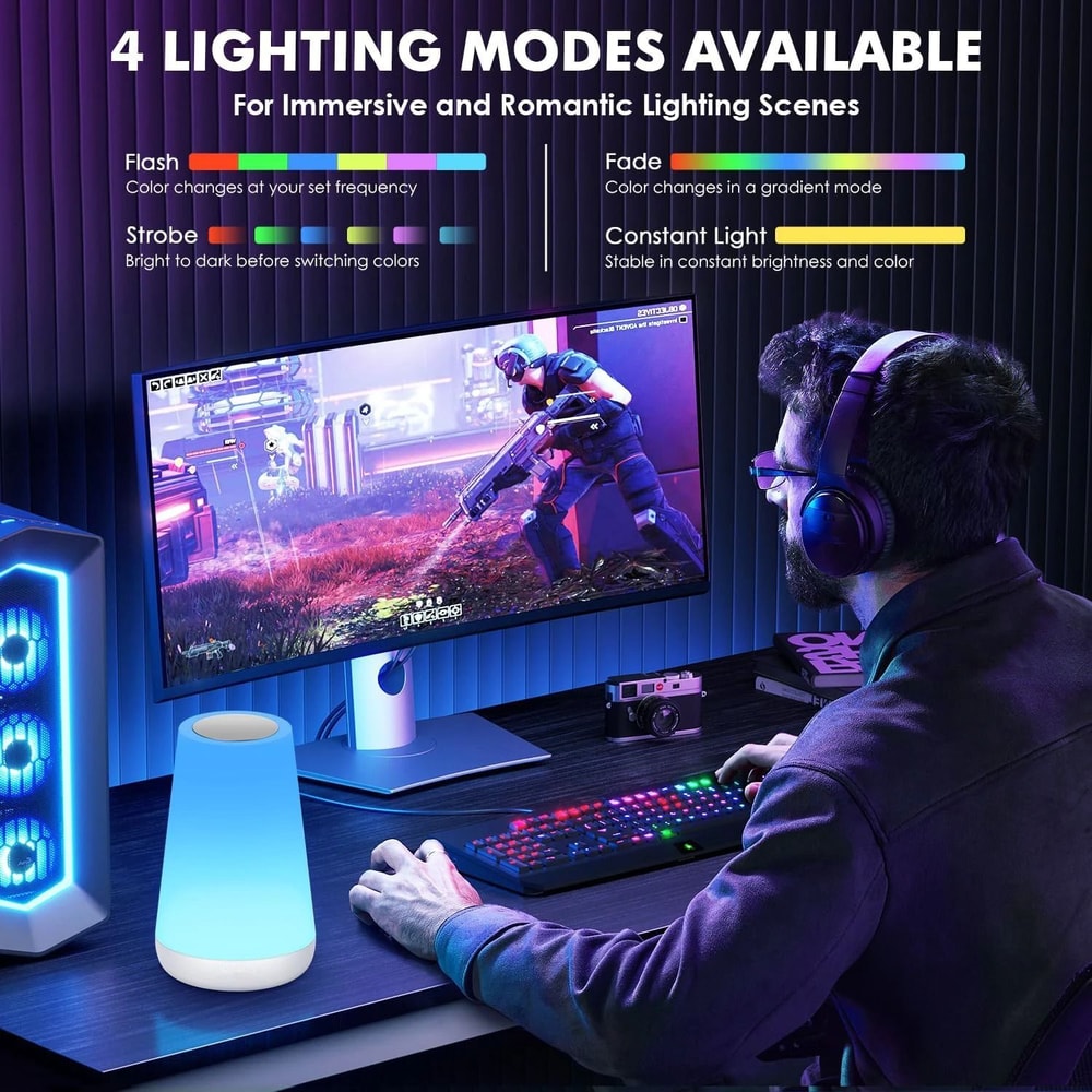 13 Color Changing Night Light Portable RGB Bedside Lamp 4