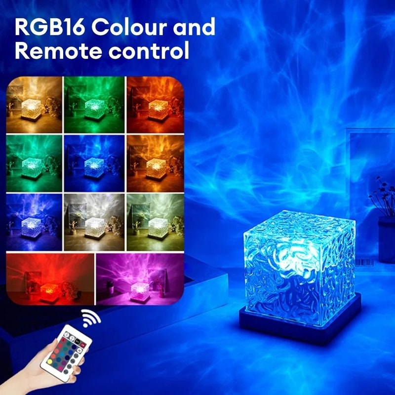 Dynamic Rotating Water Ripple Projector Flame Crystal Atmosphere Lamp 0
