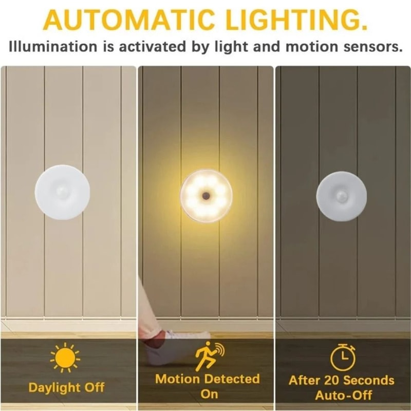 PIR Motion Sensor LED Night Light Wireless Smart Home Lighting 3