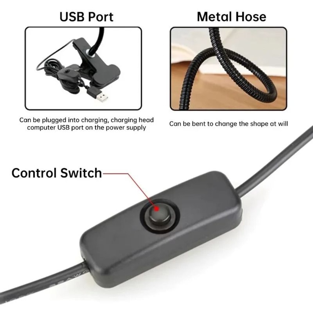 Flexible USB ClipOn Reading Lamp Versatile Study Bedside Light 5