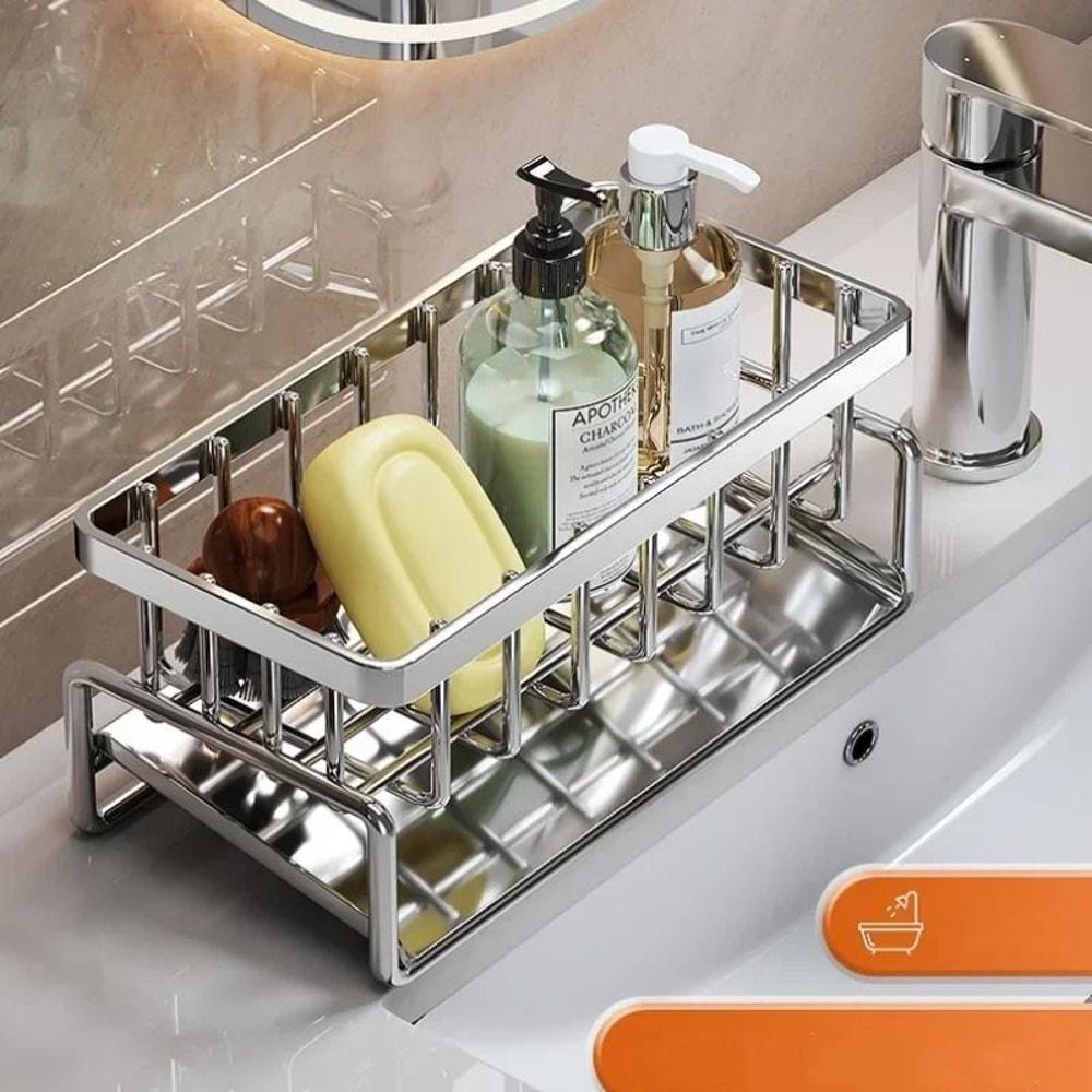 HeavyDuty Carbon Steel Kitchen Sink Organizer Sponge Rack 6