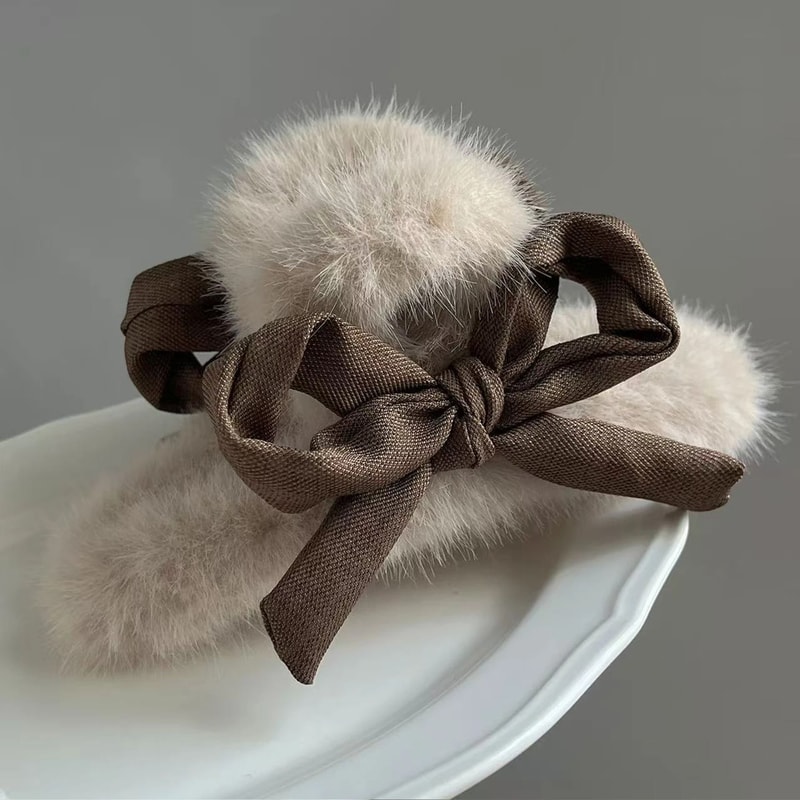 Plush Velvet Rabbit Fur Bow Shark Clip 5
