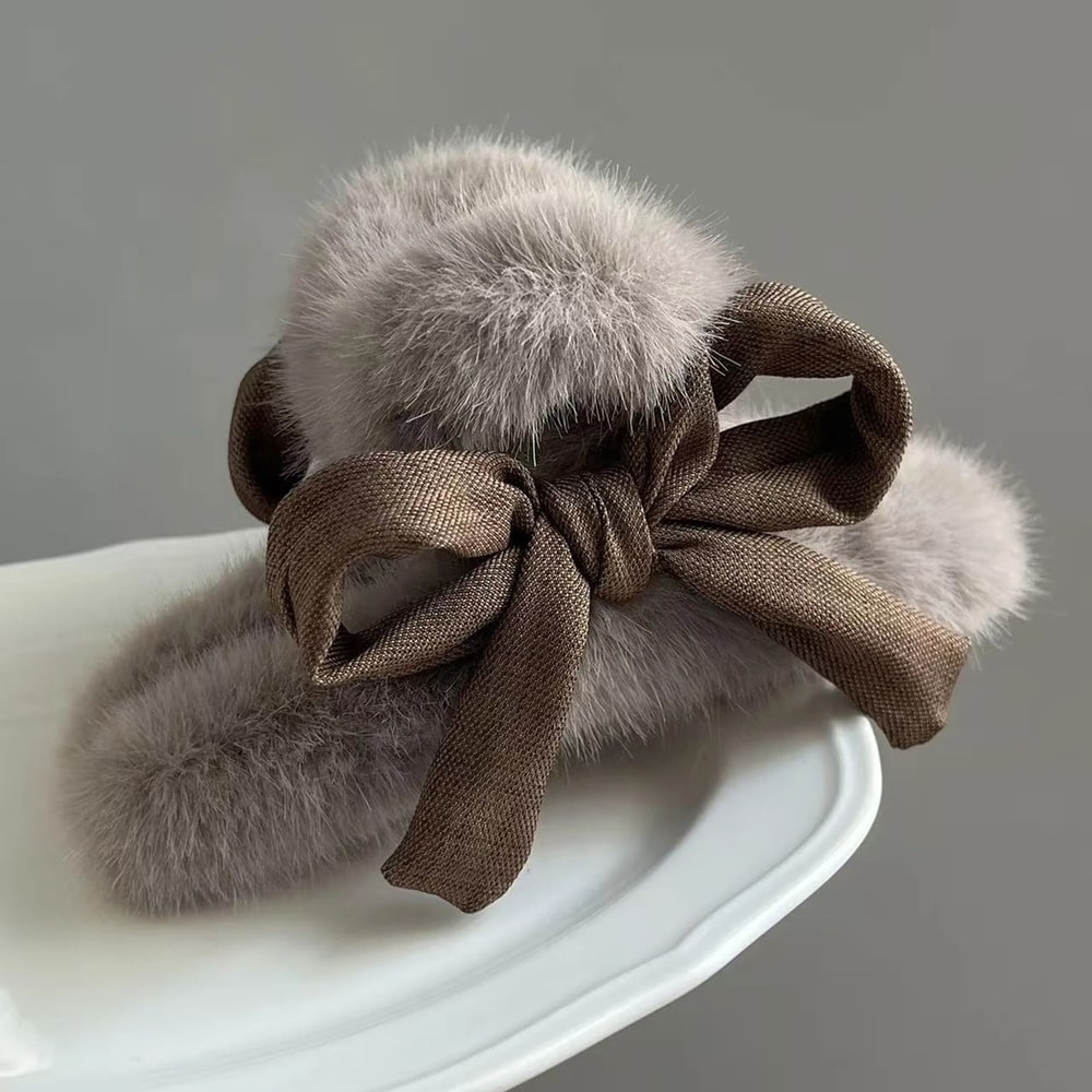 Plush Velvet Rabbit Fur Bow Shark Clip 6