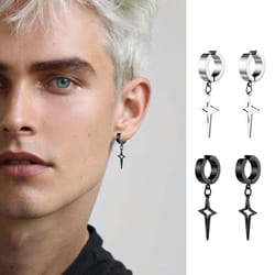punk star pendant non-piercing hoop earrings