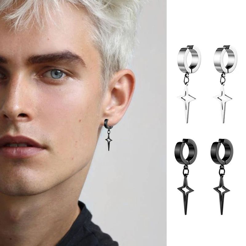 Punk Star Pendant NonPiercing Hoop Earrings 0