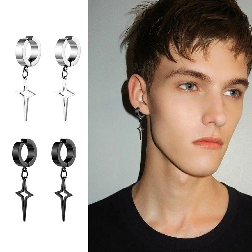 Punk Star Pendant NonPiercing Hoop Earrings 2