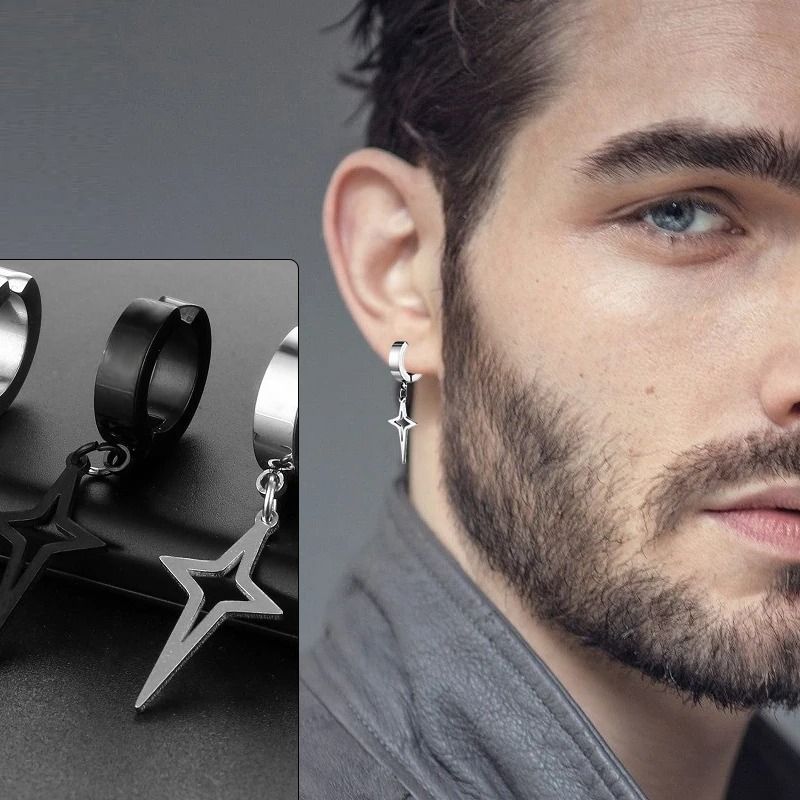 Punk Star Pendant NonPiercing Hoop Earrings 3