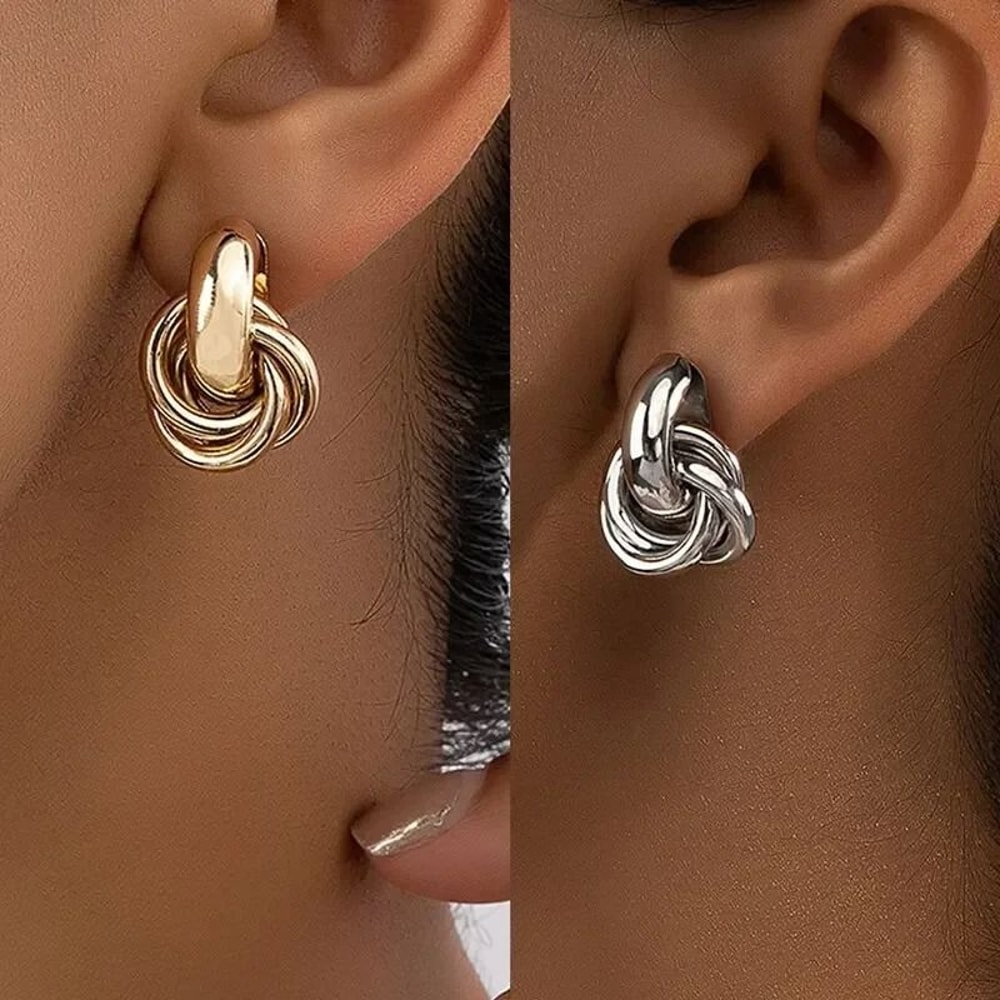 Shiny Plating Knot Hoop Earrings 4
