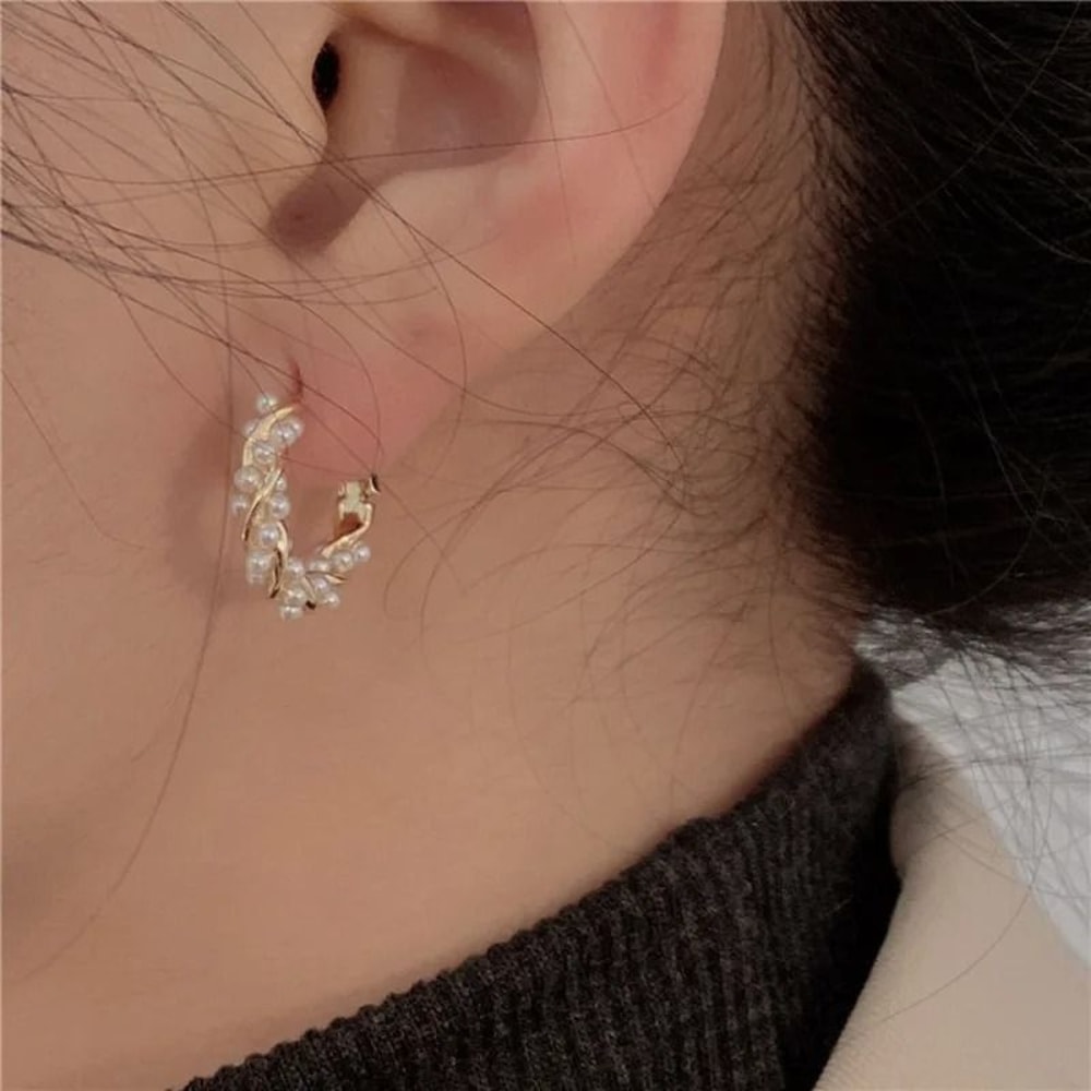 French Imitation Pearl Round Hoop Earrings 1