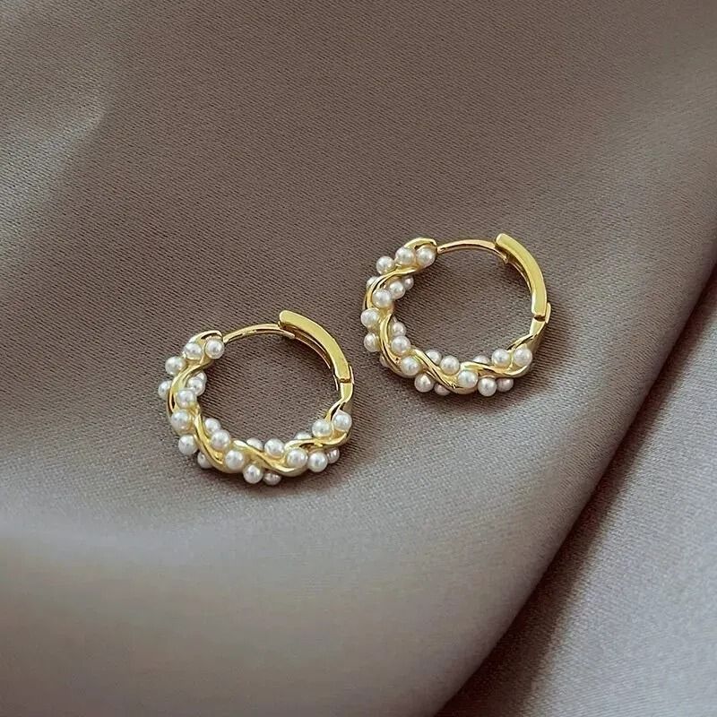 French Imitation Pearl Round Hoop Earrings 6