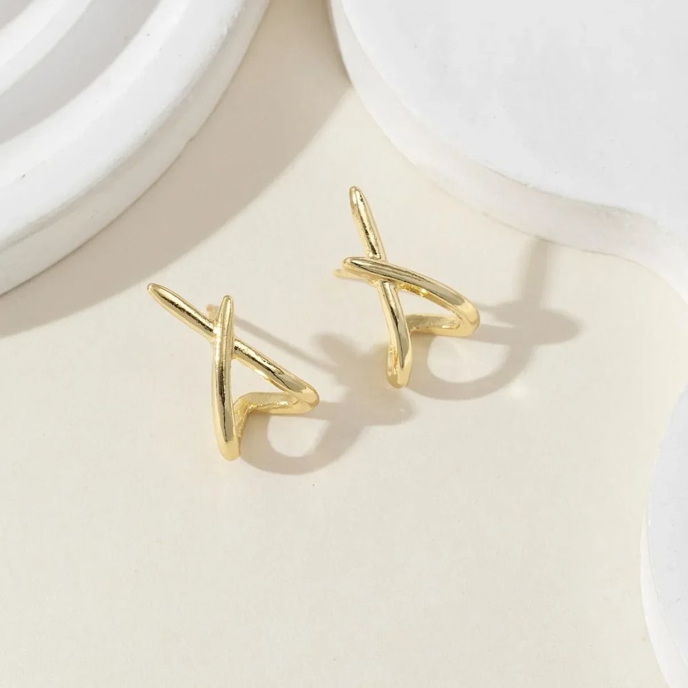 Trendy Gold Cross Stud Earrings 5