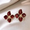 Korean Retro Drip Glaze Red Flower Earrings 1