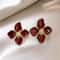 Korean Retro Drip Glaze Red Flower Earrings 7