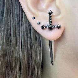 hip hop cross sword crystal stud earrings