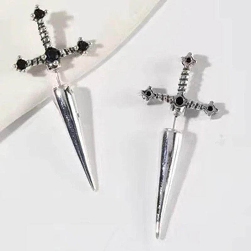Hip Hop Cross Sword Crystal Stud Earrings 2