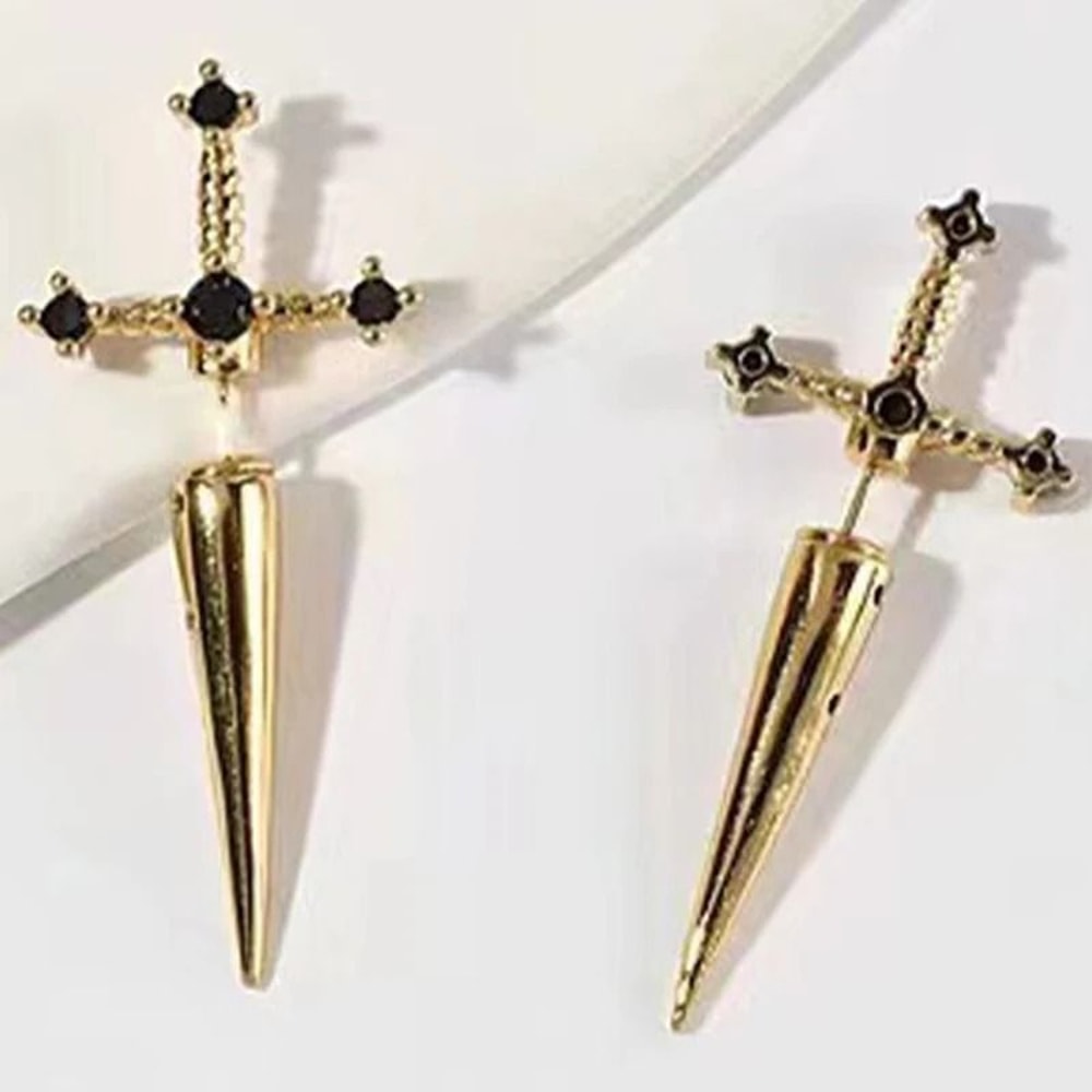 Hip Hop Cross Sword Crystal Stud Earrings 3