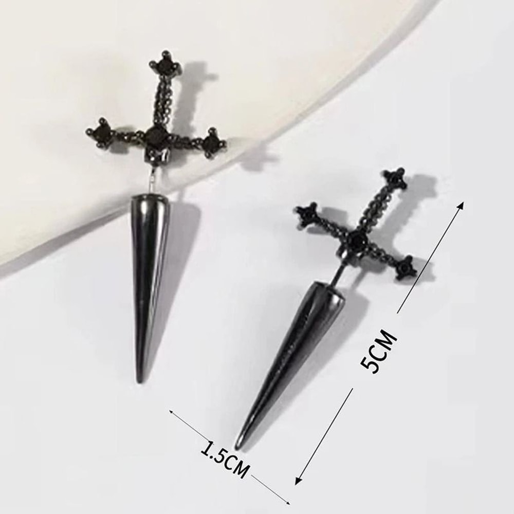 Hip Hop Cross Sword Crystal Stud Earrings 4
