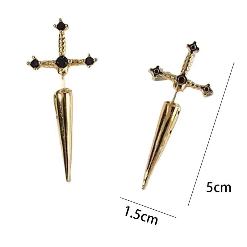 Hip Hop Cross Sword Crystal Stud Earrings 5