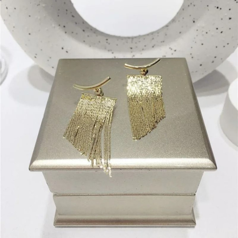 Long Gold Color Bling Tassel Earrings 4