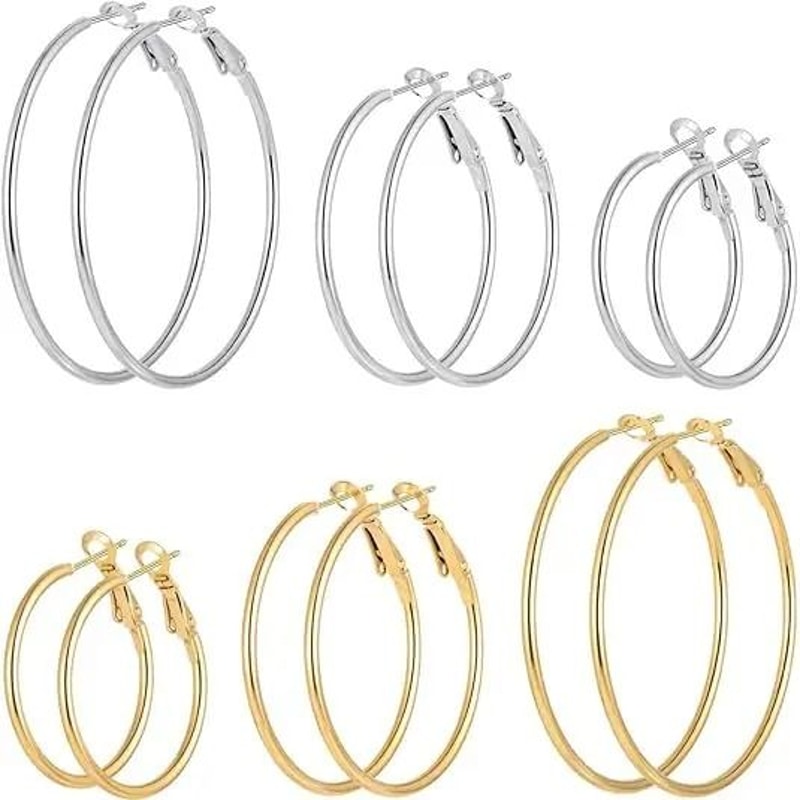 6Pair Smooth Open Hoop Earring Set 0