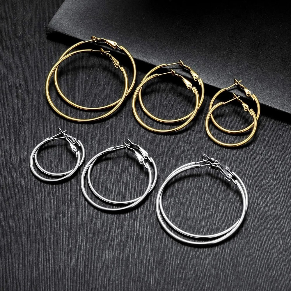 6Pair Smooth Open Hoop Earring Set 4