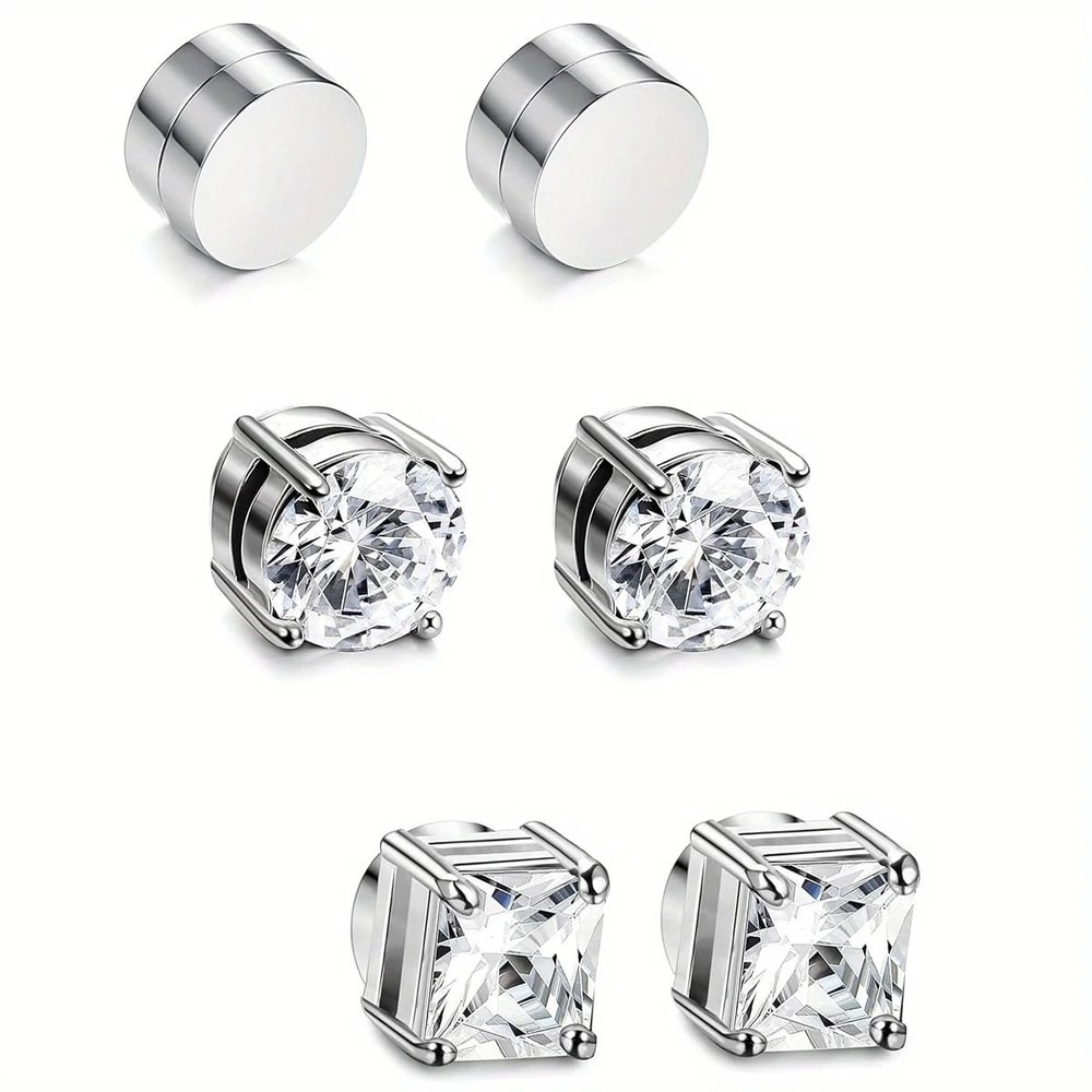 3Pair 6mm Crystal Magnetic NoPierce Stud Set 0
