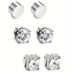 3-pair 6mm crystal magnetic no-pierce stud set