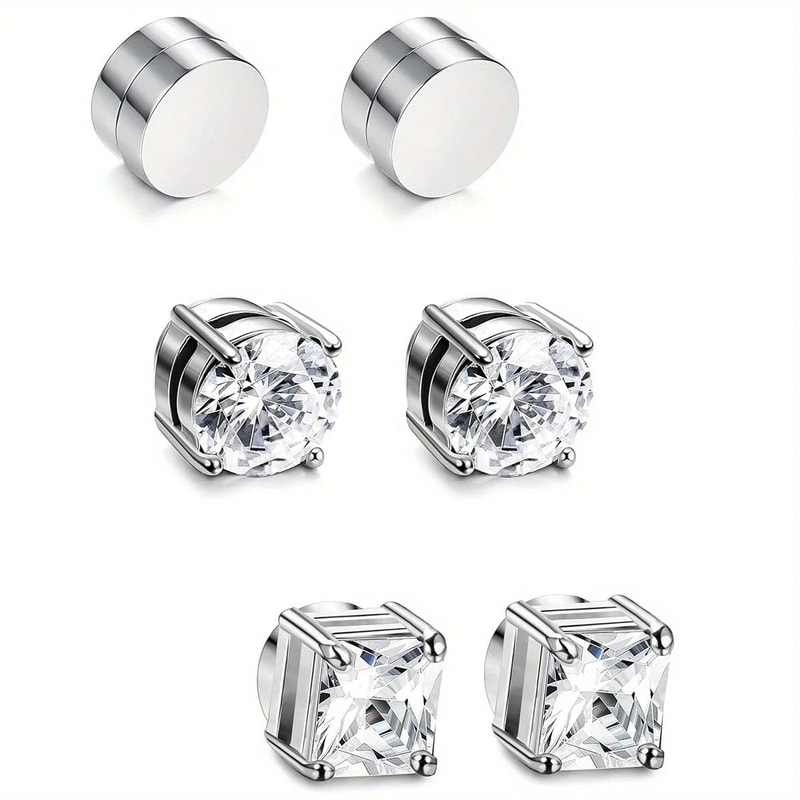3Pair 6mm Crystal Magnetic NoPierce Stud Set 0