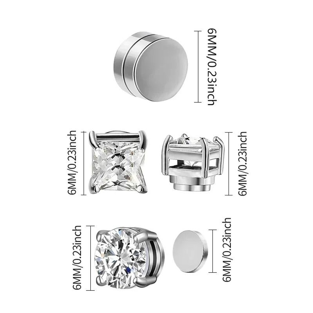 3Pair 6mm Crystal Magnetic NoPierce Stud Set 5