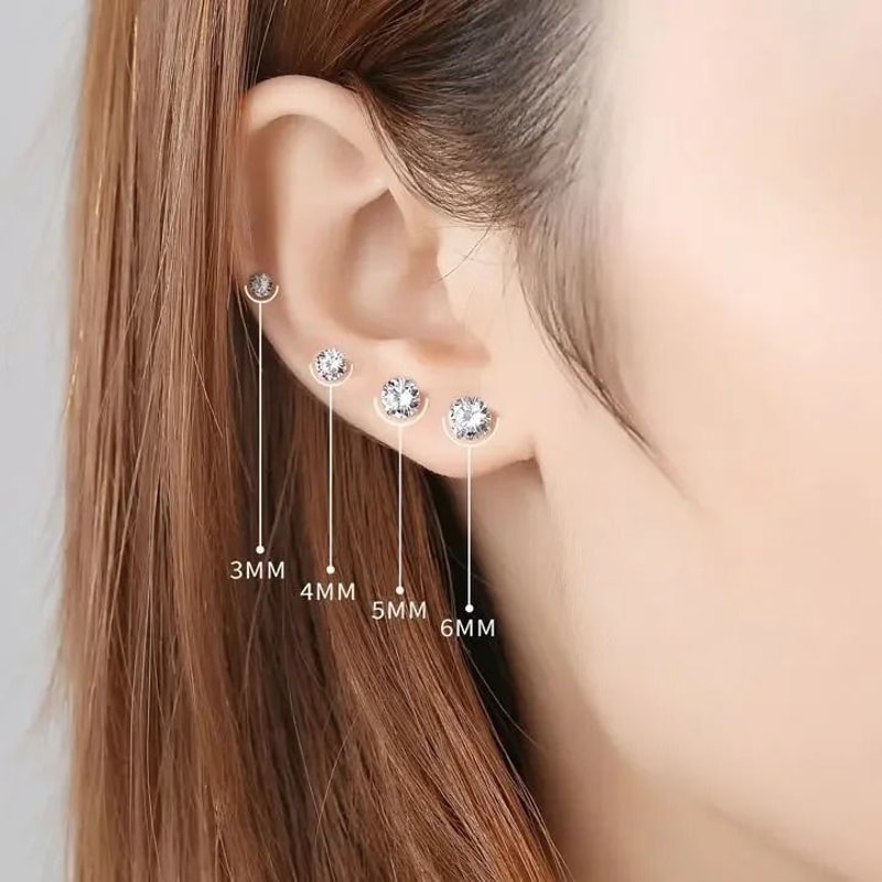 925 Sterling Silver Tiny Crystal Stud Earrings 2