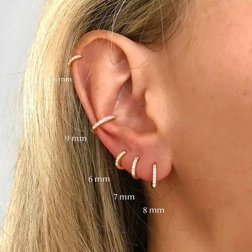 Stainless Steel Minimal Crystal Huggie Hoops Set 2