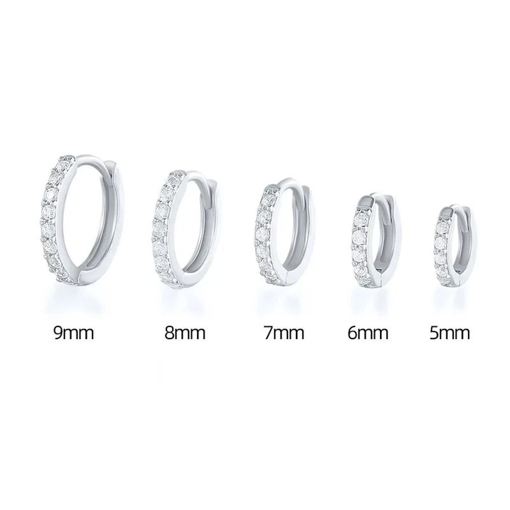 Stainless Steel Minimal Crystal Huggie Hoops Set 8