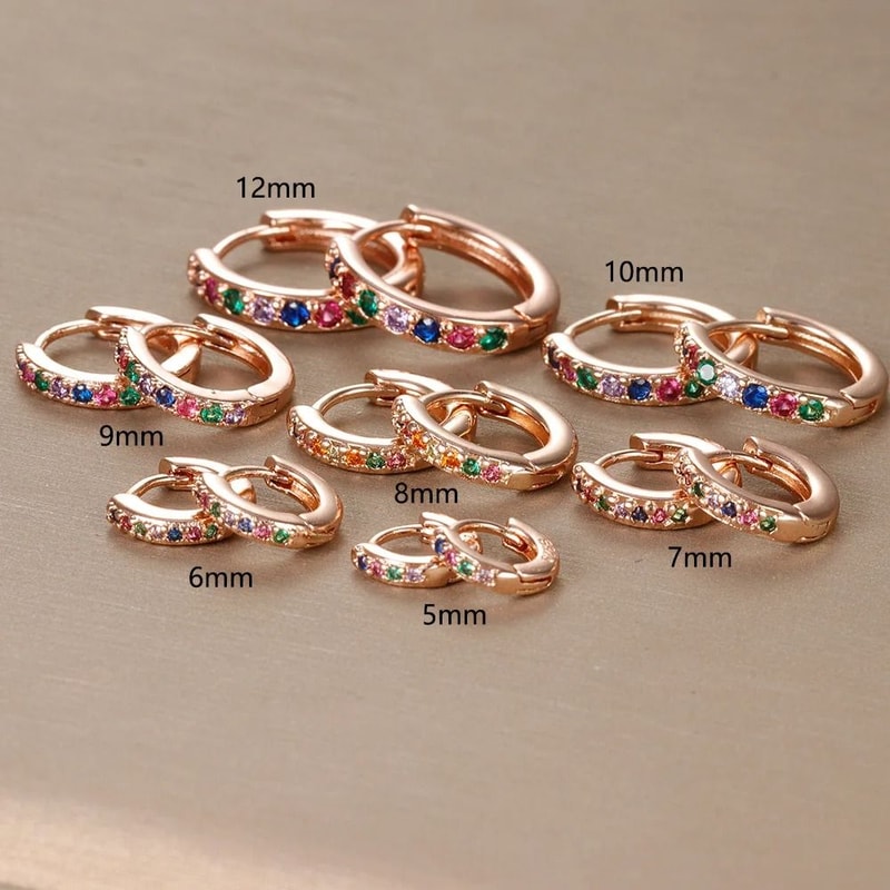 Stainless Steel Minimal Crystal Huggie Hoops Set 17