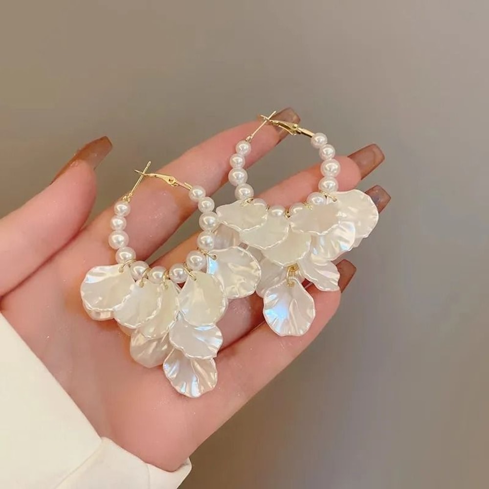 Unique Glossy Shell Flower Pendant Earrings 9
