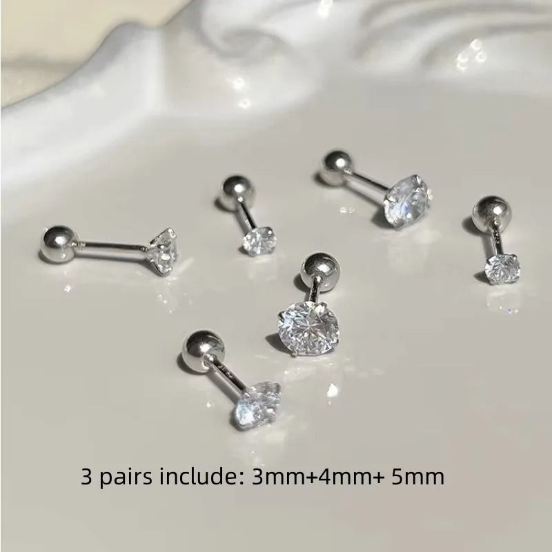 3Pair Classic Cubic Zirconia ScrewBack Stud Set 7