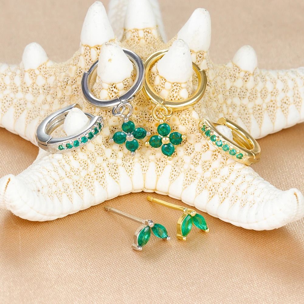 3Piece Green Crystal Stainless Steel Hoop Set 4