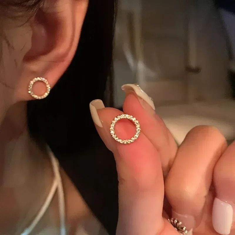 Delicate Small Circle Crystal Studs 0