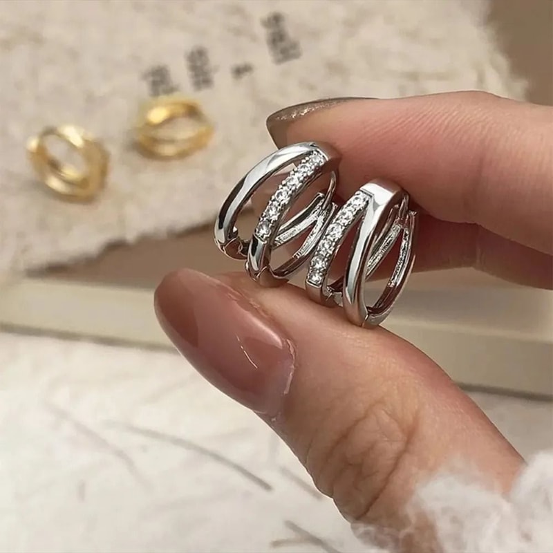 Geometric Double Circle Crossing Zircon Hoops 3