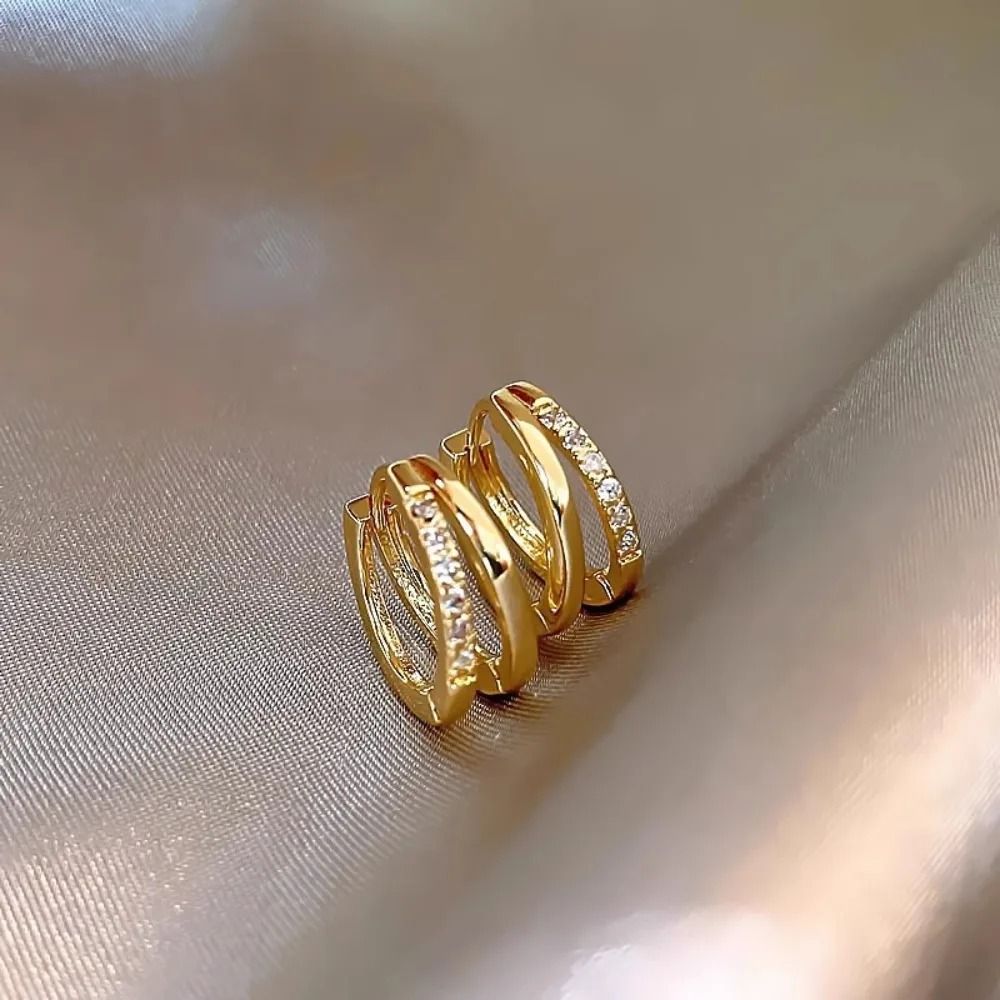 Geometric Double Circle Crossing Zircon Hoops 5